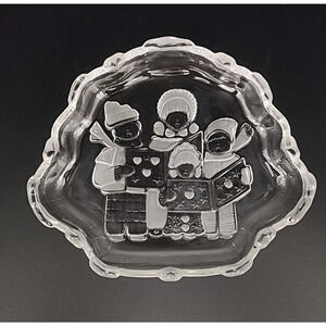 MIKASA Christmas Carolers Glass Dish 8.25" Candy Relish Tray Holiday Winter